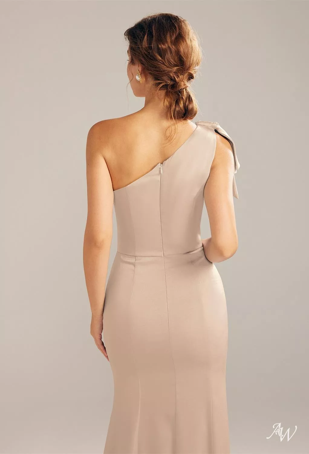 AW Dorsey Dress, Taupe Crystal Satin Satin Charmeuse Stretch Satin